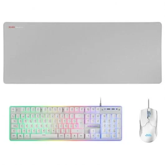 Mars Gaming MCPX Combo Teclado Rato Tapete XXL Branco