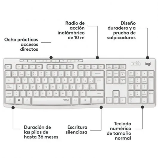 Logitech MK295 Silent Wireless Combo de Rato e Teclado Sem Fios Branco - Image 2