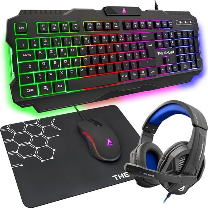 The G-Lab COMBO ARGON E Conjunto Gaming de Teclado Rato Tapete Headset AZERTY Preto