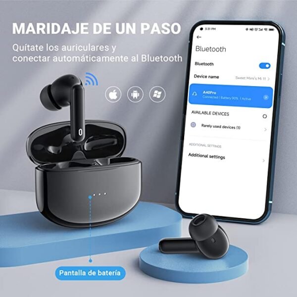 Auscultadores sem fios Aoslen - Preto - Image 3