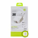 20W Dual PD + QC3.0 Carregador de Viagem USB-C