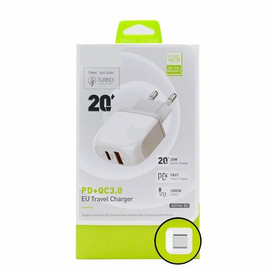 20W Dual PD + QC3.0 Carregador de Viagem USB-C