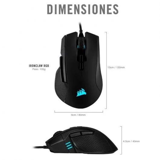 Precisão 18000 DPI Rato Gaming Corsair Ironclaw RGB Preto - Image 3