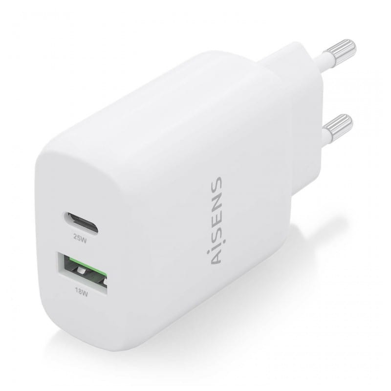 Carregador duplo de alta eficiência Aisens 25W 1xUSB Type-C / 1xUSB Branco - Image 2