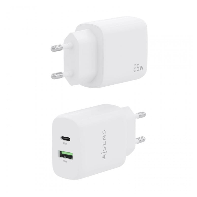 Carregador duplo de alta eficiência Aisens 25W 1xUSB Type-C / 1xUSB Branco - Image 3