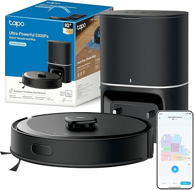 Aspirador Robô TP-Link Tapo RV30 Max Plus – 5300Pa, Mopa, Filtro HEPA, Estação Automática e Wi-Fi Preto