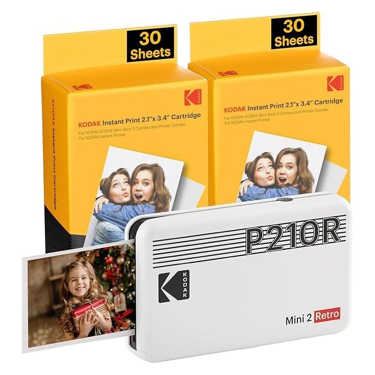 Kodak Mini 2 Retro (CAR-P210RW) — Impressora Fotográfica Portátil 4PASS Dye-Sub, Bluetooth/NFC