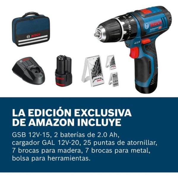Taladro-atornillador Bosch GSB 12V-15 Professional, 12 V, 30 Nm, 2 baterias - Image 3