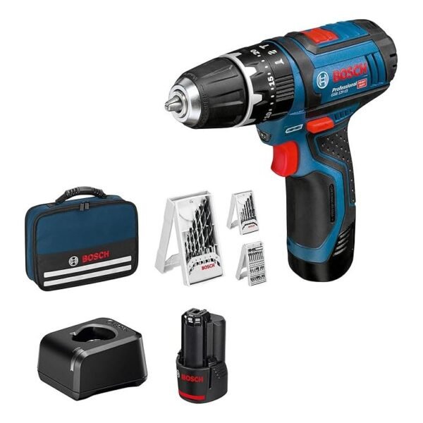 Taladro-atornillador Bosch GSB 12V-15 Professional, 12 V, 30 Nm, 2 baterias