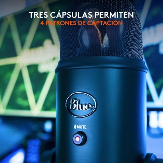 Blue Yeti Blackout — Microfone USB Condensador Multipadrão, 4 Modos de Captação, Plug & Play, Controlo de Ganho e Mute, Preto - Image 6