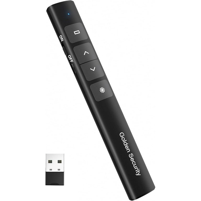 Apresentador Sem Fios Golden Security T4 – Ponteiro Laser Vermelho, 2.4GHz, USB Plug & Play, Alcance 15 m