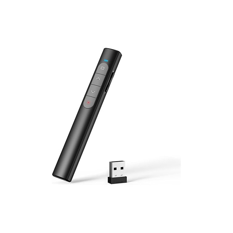 Apresentador Sem Fios SQAFGYR 2.4GHz – Ponteiro Laser Vermelho, USB Plug & Play, Controlo de Slides