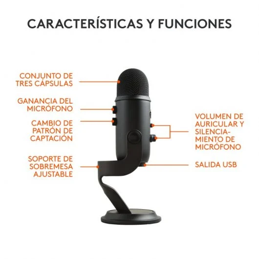 Blue Yeti Blackout — Microfone USB Condensador Multipadrão, 4 Modos de Captação, Plug & Play, Controlo de Ganho e Mute, Preto - Image 10