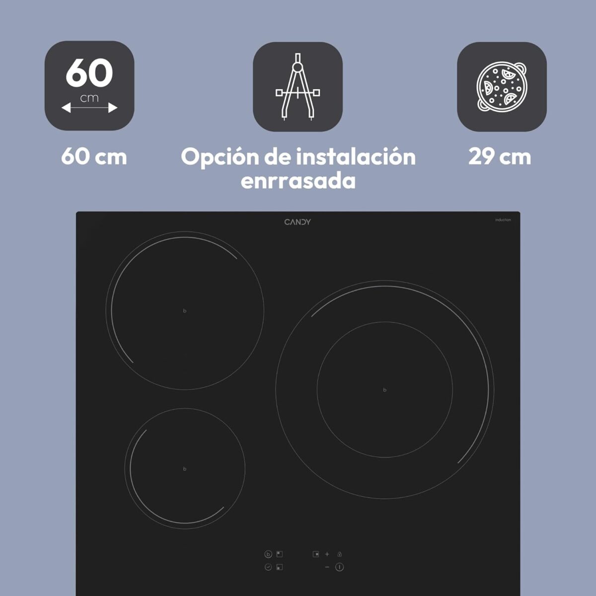 Candy CI633C/E14U — Placa de Indução 3 Zonas, 60 cm, 9 Níveis de Potência, Booster, Comandos Centrais, 7,2 kW, Preto - Image 8