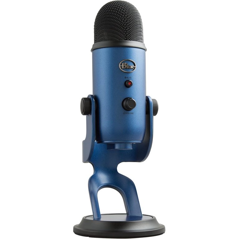 Blue Yeti Blackout — Microfone USB Condensador Multipadrão, 4 Modos de Captação, Plug & Play, Controlo de Ganho e Mute, Azul