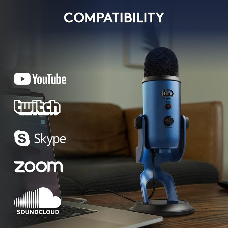 Blue Yeti Blackout — Microfone USB Condensador Multipadrão, 4 Modos de Captação, Plug & Play, Controlo de Ganho e Mute, Azul - Image 5