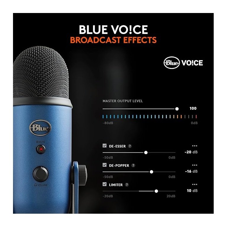 Blue Yeti Blackout — Microfone USB Condensador Multipadrão, 4 Modos de Captação, Plug & Play, Controlo de Ganho e Mute, Azul - Image 3