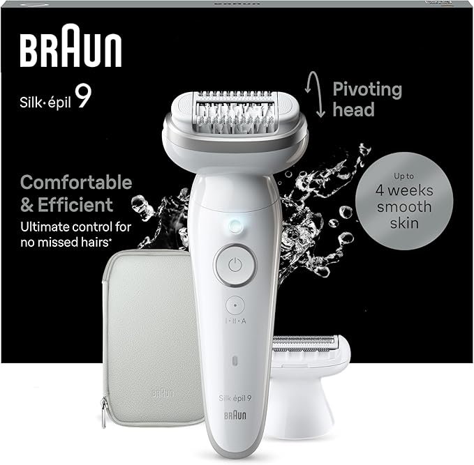 Braun Silk-épil 9 SE9/9041 — Depiladora Wet & Dry, Cabeça Flutuante, 40 Pinças, Escova Esfoliante, Recarregável