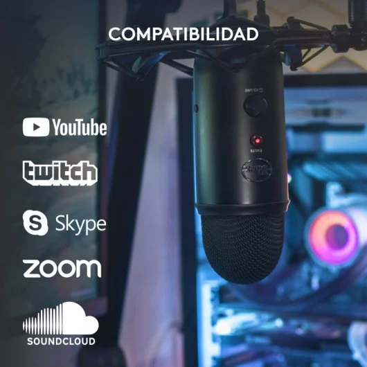 Blue Yeti Blackout — Microfone USB Condensador Multipadrão, 4 Modos de Captação, Plug & Play, Controlo de Ganho e Mute, Preto - Image 5