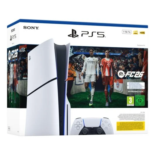 Sony PlayStation 5 Slim Standard Edition 1TB SSD + EA Sports FC 26 – Consola com Leitor de Discos, 4K HDR, Bundle Especial