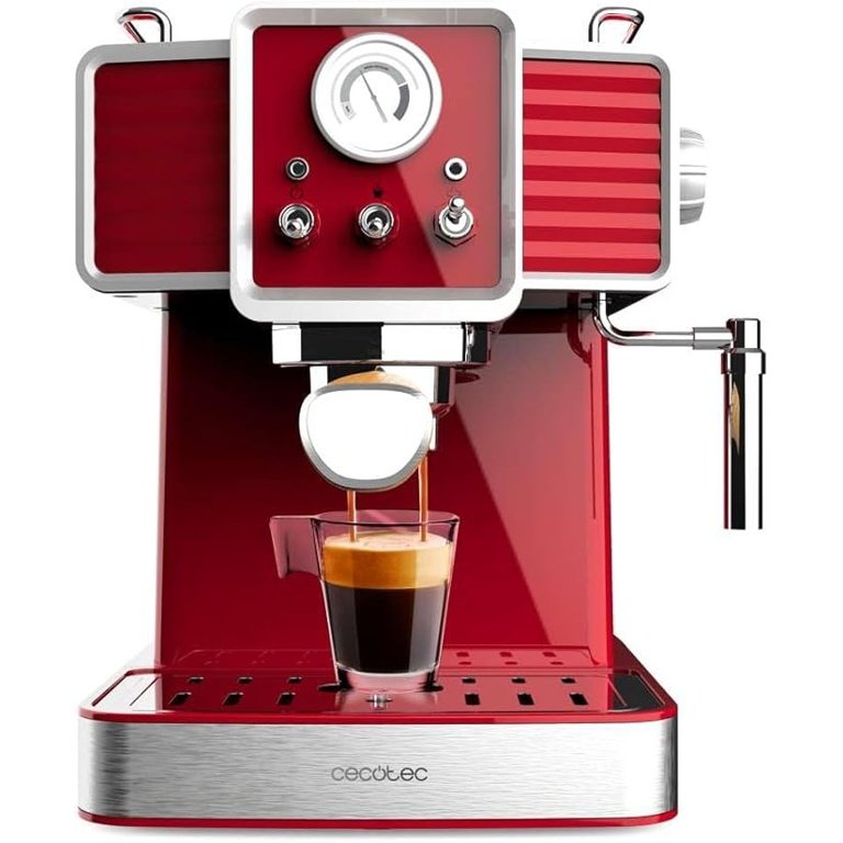 Cecotec Power Espresso 20 Tradizionale Sand – Máquina de Café Expresso 1350W, 20 Bar, Vaporizador, Manómetro, Depósito 1,5L – Vermelho