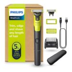 Philips OneBlade 360 Face & Body – Barbeador e Aparador Elétrico com Lâmina 360°, Pente 5-em-1, Kit Corporal e Estojo de Viagem
