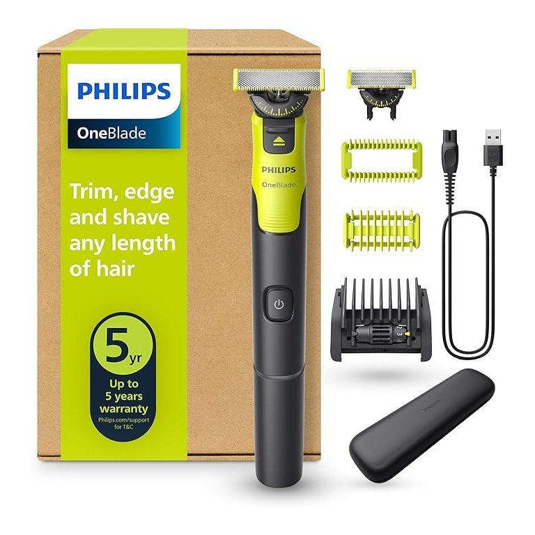 Philips OneBlade 360 Face & Body – Barbeador e Aparador Elétrico com Lâmina 360°, Pente 5-em-1, Kit Corporal e Estojo de Viagem