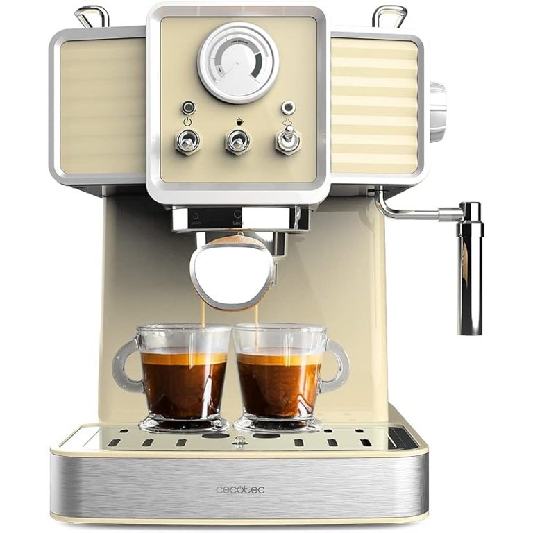 Cecotec Power Espresso 20 Tradizionale Sand – Máquina de Café Expresso 1350W, 20 Bar, Vaporizador, Manómetro, Depósito 1,5L – Amarelo