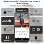 MP4 Player 144 GB com Ecrã Tátil 4″ – Android 13 | Bluetooth | Wi-Fi | Spotify, Amazon Music e Play Store (Preto) - Image 2