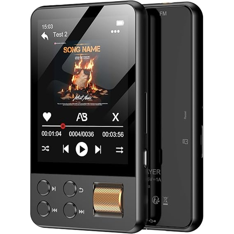 AGXOV MP3 Player 128GB Bluetooth 5.4 2.4" TFT Rádio FM Gravador Voz Altifalante com Auriculares