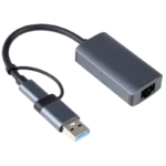 Adaptador BYL-2207 2 em 1 USB 3.0+Tipo C para RJ45 Cinza