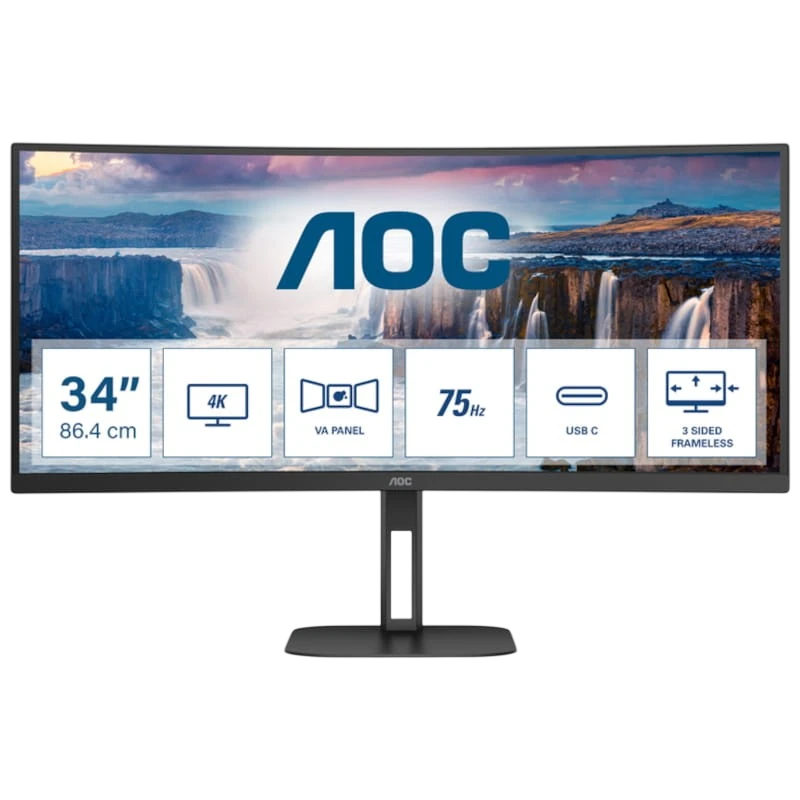 AOC V5 CU34V5C/BK 34 WQHD VA UltraWide Curvo 100 Hz FreeSync Preto - Image 1
