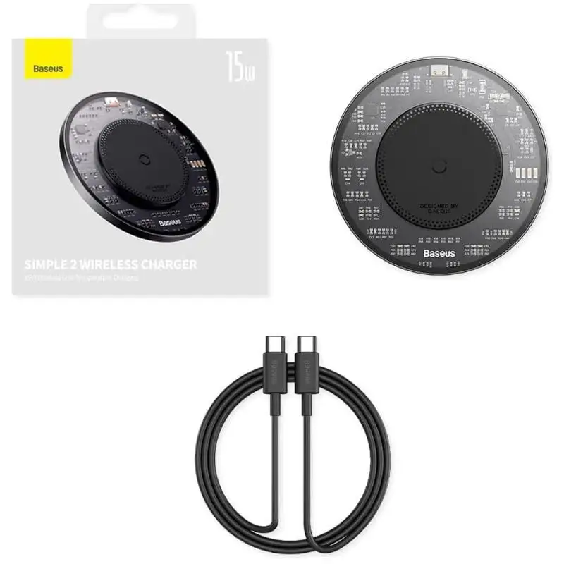 Baseus BS-W530 (Simple 2) Carregador Wireless Qi 15W Preto - Image 2