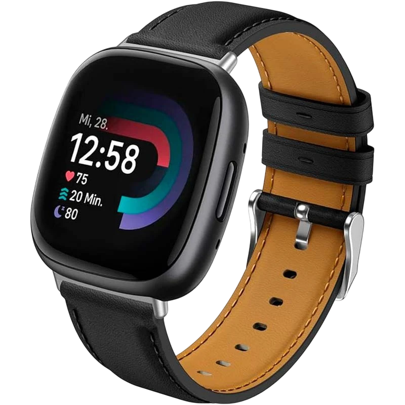 Pulseira Fitbit Versa 3 / Versa 4 Couro Preto - Image 1