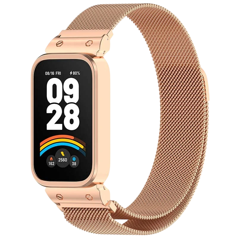 Pulseira Milanesa Magnética Xiaomi Mi Smart Band 9 Active / Redmi Smart Band 3 Dourado Rosa - Image 1