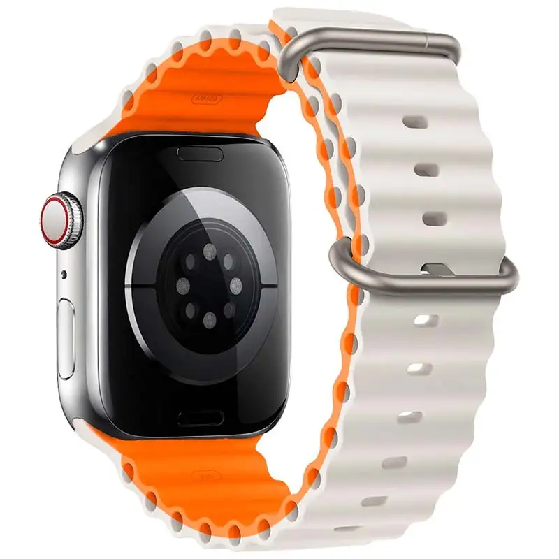 Pulseira Apple Watch 42/44/45/49mm Wave Branco Estrela+Laranja - Image 2