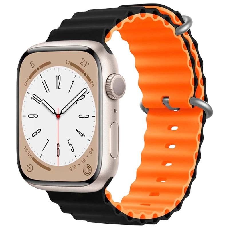Pulseira Apple Watch 42/44/45/49mm Wave Preto+Laranja - Image 1