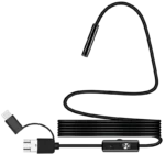 Endoscópio digital 8 mm com foco automático 5 MP (USB-A/MicroUSB/Tipo C) – Cabo rígido – 5 m