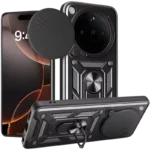 Capa Militar para Oppo Find X8 5G com Proteção para Câmara e Anel Preto