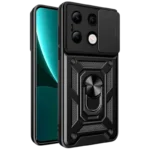 Capa de Armadura Militar para Xiaomi Redmi Note 13 4G com Proteção de Câmara, Suporte Metálico e Anel Preto