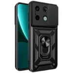 Capa de Armadura Militar para Xiaomi Redmi Note 13 Pro 5G / Poco X6 5G com Proteção de Câmara, Suporte Metálico e Anel Preto