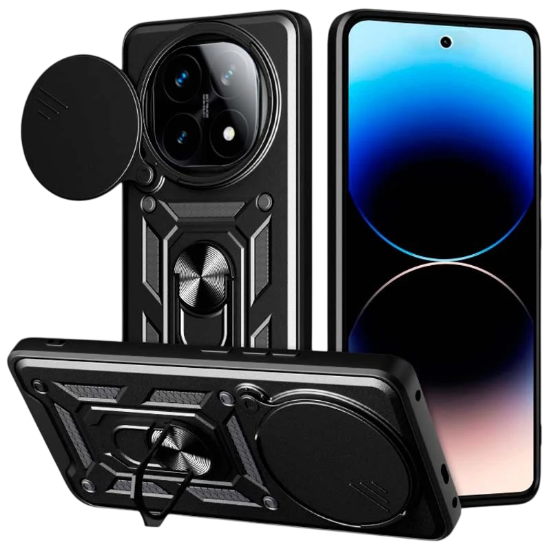 Capa de Armadura Militar para Xiaomi Redmi Note 14 Pro Plus 5G com Proteção de Câmara, Suporte Metálico e Anel Preto - Image 1