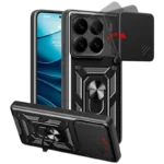 Capa de Armadura Militar para Xiaomi 15 5G com Proteção de Câmara, Suporte Metálico e Anel Preto