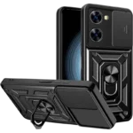 Capa de Armadura Militar para Xiaomi Poco X7 Pro 5G com Proteção de Câmara, Suporte Metálico e Anel Preto