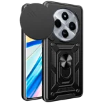 Capa de Armadura Militar para Xiaomi Redmi 14C / Poco C75 com Proteção de Câmara, Suporte Metálico e Anel Preto