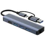 Hub USB BYL-2208 5 em 2 USB 3.0+Tipo C/RJ45 (Gigabit)+USB 3.0+2.0 Cinza