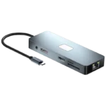 Hub BYL-2309 11 em 1 USB tipo C para HDMI/USB tipo C/VGA/RJ45/USB3.2/3,5 mm Jack/PD100W Prata