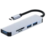 Hub USB BYL-2103T 5 em 1 USB-C/USB 3.0+2.0+microSD+SD Prata