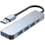 Hub USB BYL-2301U 5 em 1 USB Tipo C+USB 3.0 Prata