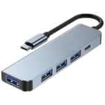 Hub USB 2301T 5 em 1 USB Tipo C+USB 3.0 Prata